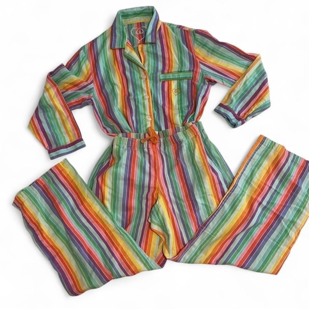 Vintage Victoria's Secret Pajama Set S Rainbow Stripe Good Cotton 2pc Loungewear